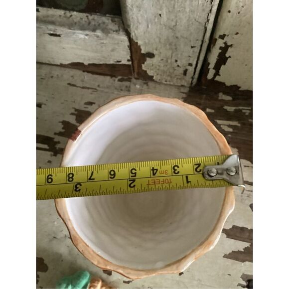 2 Vintage Lotus Ceramic Ice Cream Waffle Cones with Spoons Green Pink 6.5” T - Picture 7 of 7